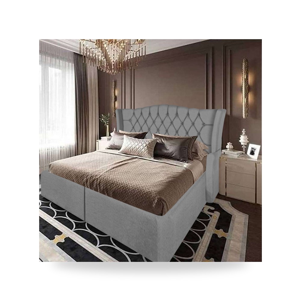 سرير نوم فاخر - سرير نوم مخمل رمادي فاتح In House موديل - من In-House - طراز 902598BO5001