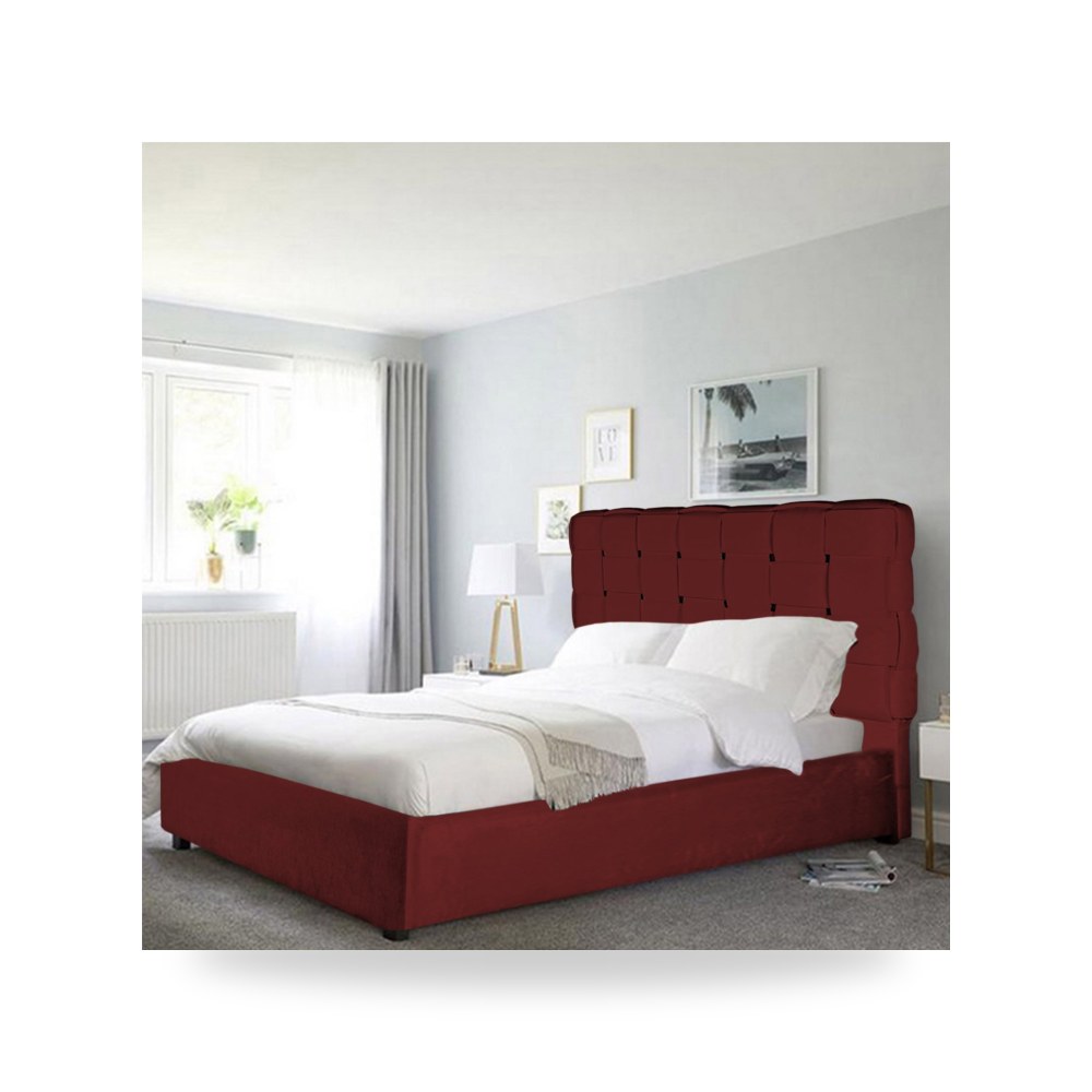 سرير نوم فاخر - هيكل سرير قطيفة Roma Burgundy 200×120 In - من In-House - طراز