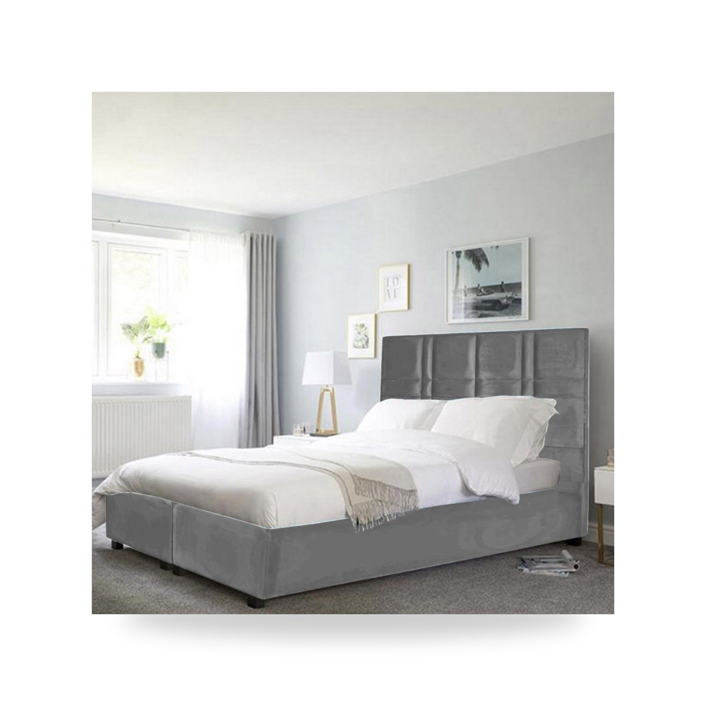 سرير نوم فاخر - سرير نوم مخمل رمادي In House موديل - من In-House - طراز 902194BO50051