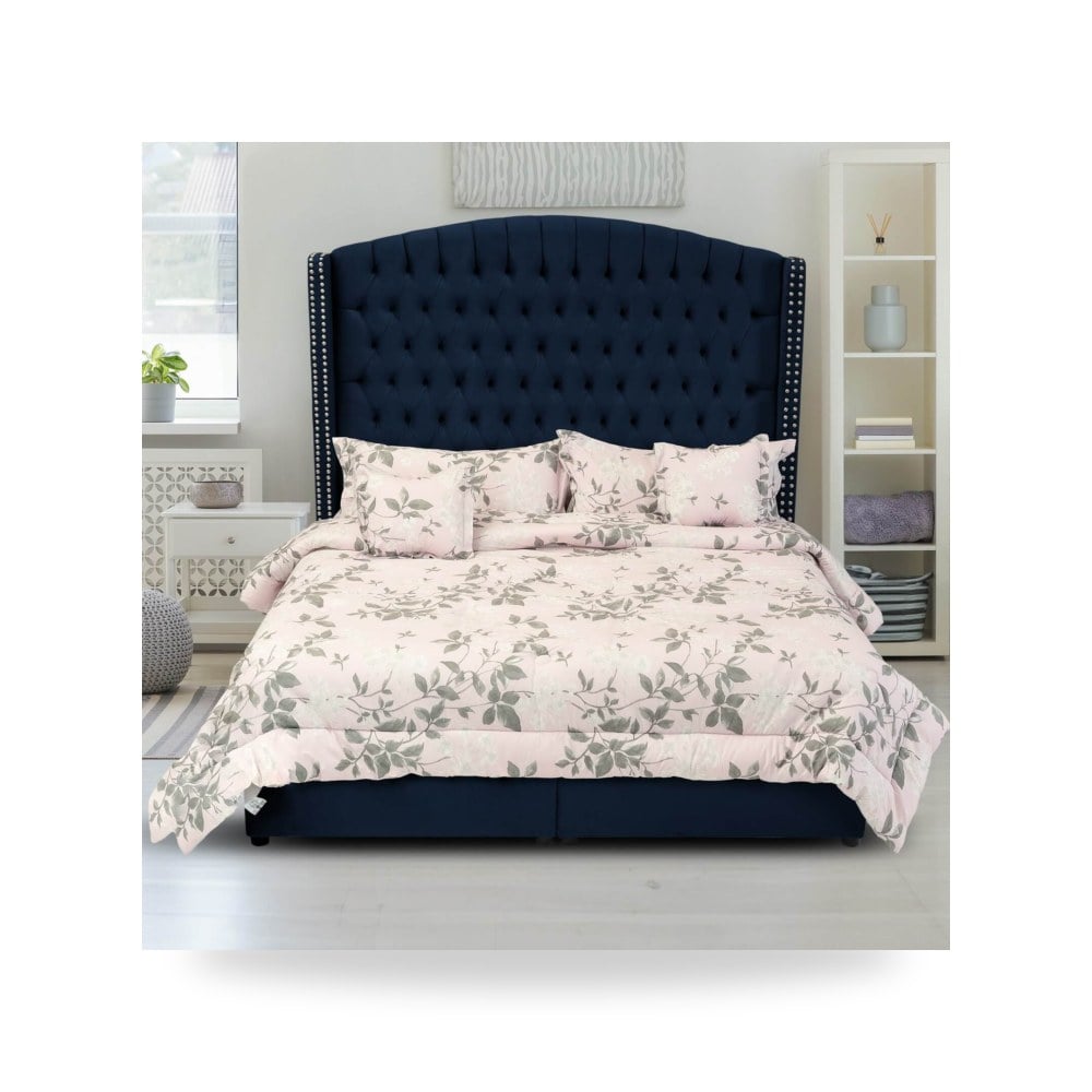 سرير نوم فاخر - هيكل سرير كتان أزرق Lujin Dark 200×90 In - من In-House - طراز 902161204411