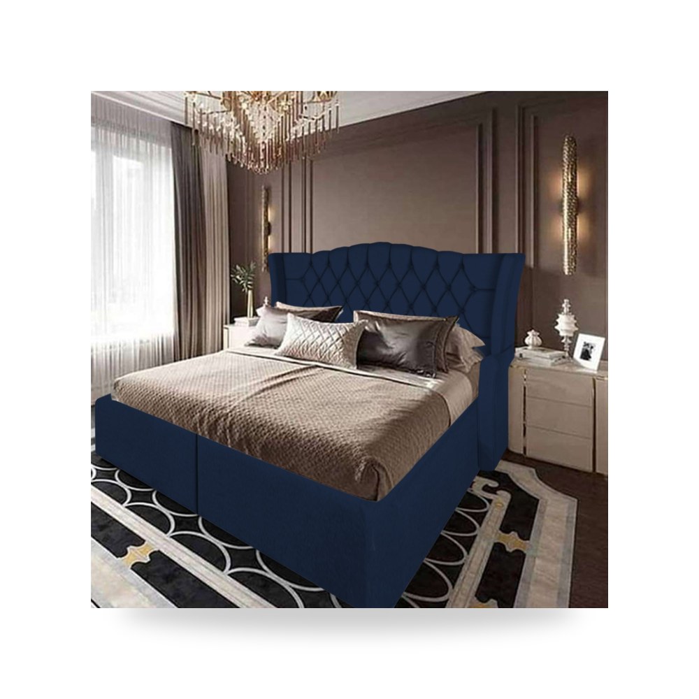 سرير نوم فاخر - هيكل سرير قطيفة أزرق Granada Dark 200×90 In - من In-House