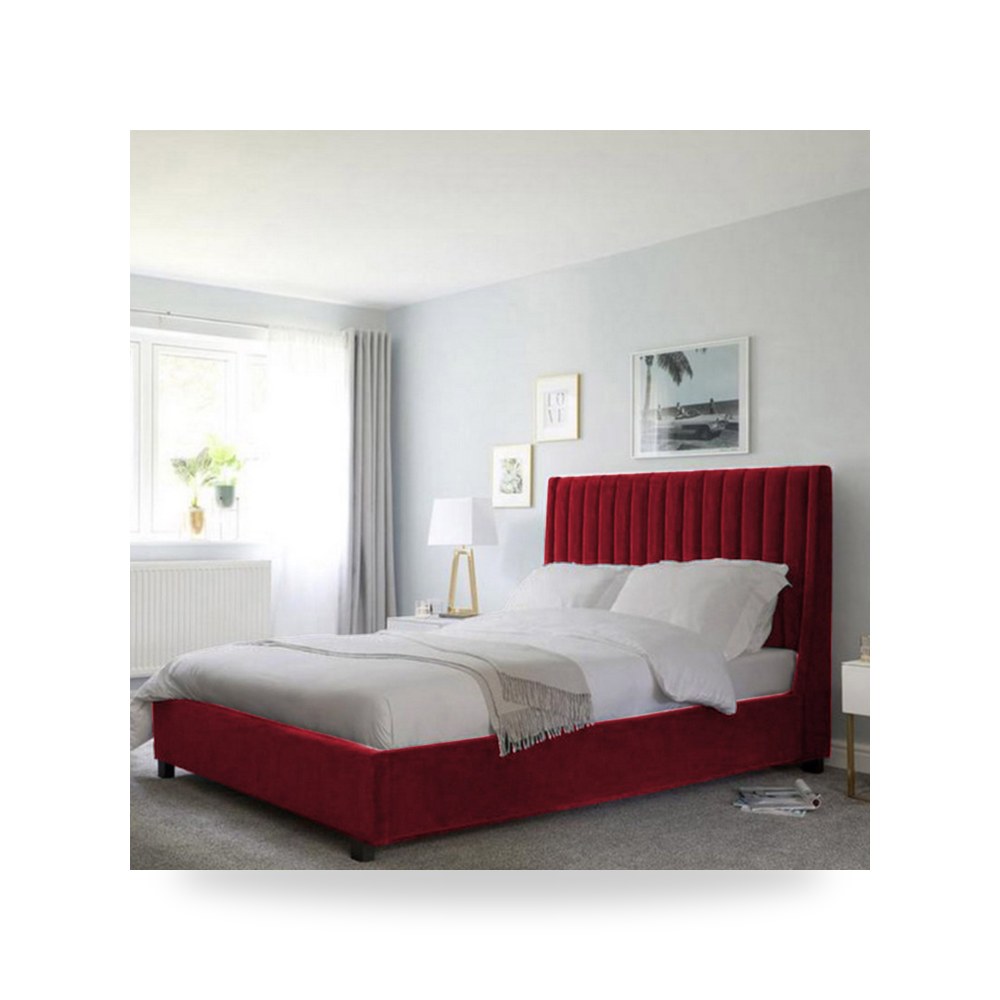 سرير نوم فاخر - هيكل سرير قطيفة Latiso Burgundy 200×100 In - من In-House