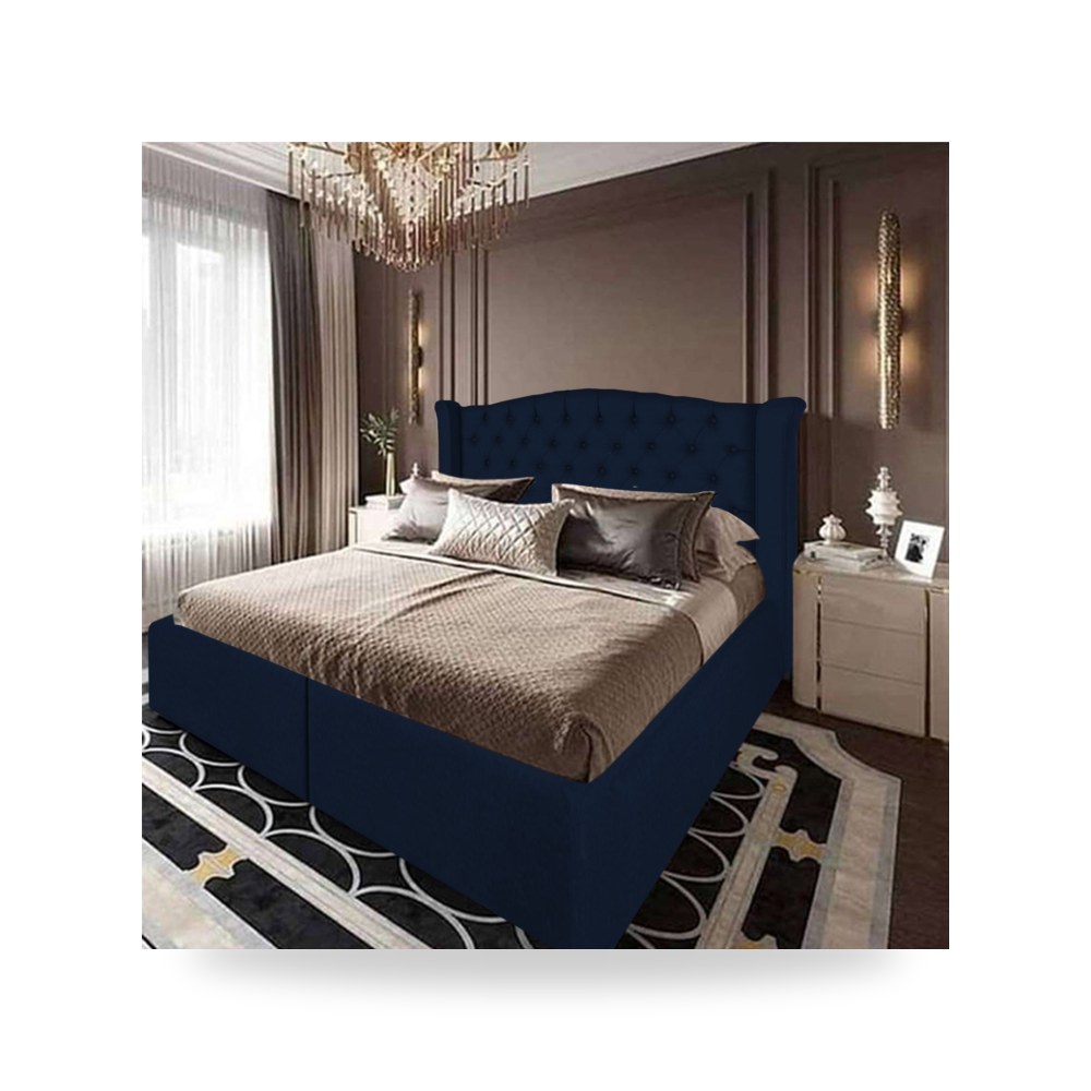 سرير نوم فاخر - هيكل سرير قطيفة أزرق Cordoba Dark 200×150 In - من In-House