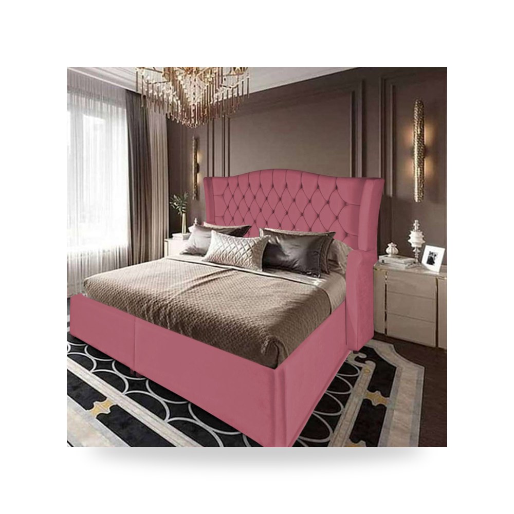 سرير نوم فاخر - هيكل سرير قطيفة وردي Lamar 200×160 In House - من In-House