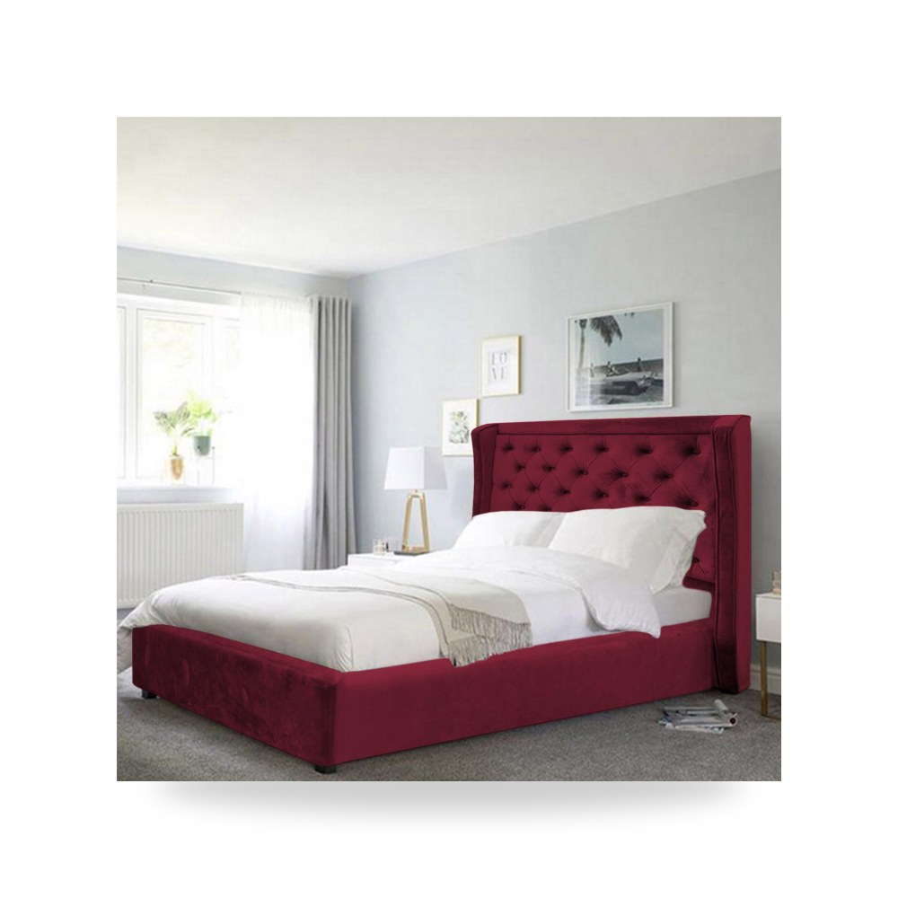 سرير نوم فاخر - هيكل سرير قطيفة Victoria Burgundy 200×200 In - من In-House - طراز
