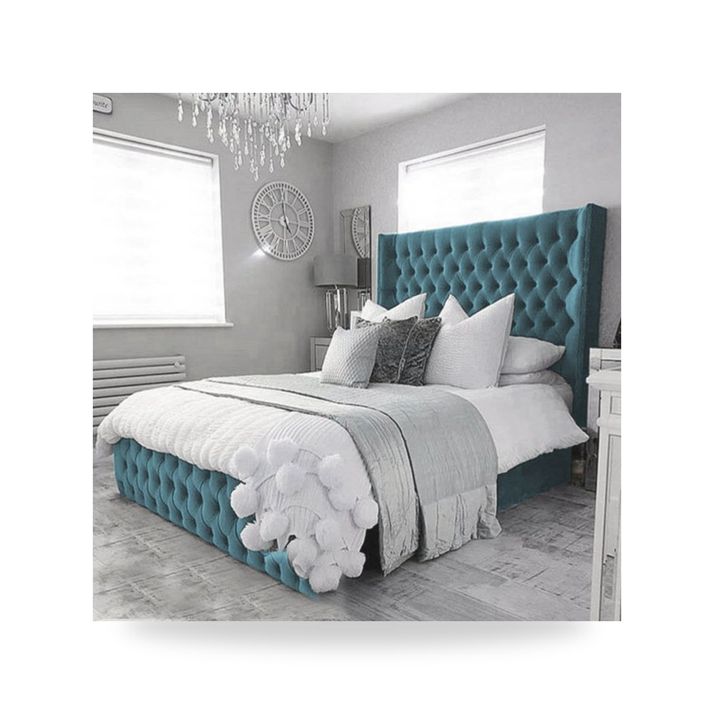 سرير نوم فاخر - هيكل سرير قطيفة Lychee Turquoise 200×100 In - من In-House