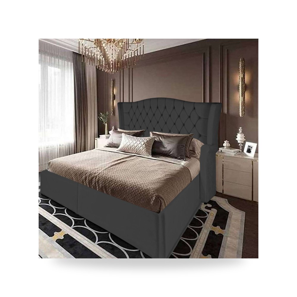 سرير نوم فاخر - هيكل سرير قطيفة رمادي Granada Dark 200×150 In - من In-House