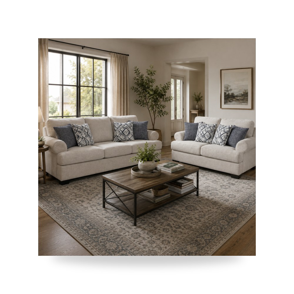 طقم كنب غرفة معيشة أبيض روتس موديل RF1622-001Kit-2