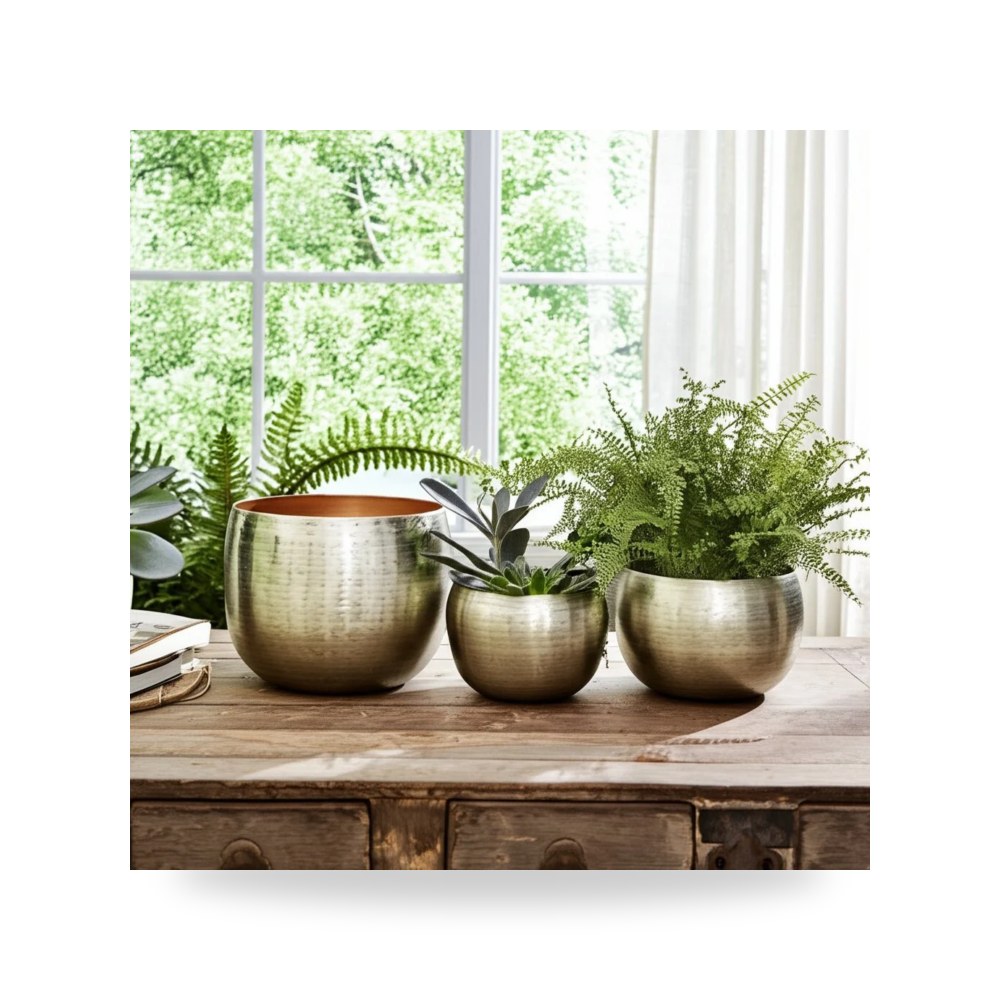 حوض زرع ونباتات ديكوري فاخر - مطرقة ذهبي S - 3 Metal Planters - من Sagebrook Home
