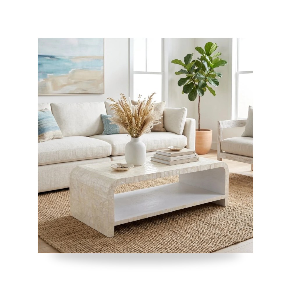 طاولة قهوة عاجي Rectangular Capiz 47×16 من ساج بروك هوم Sagebrook Home موديل 22454