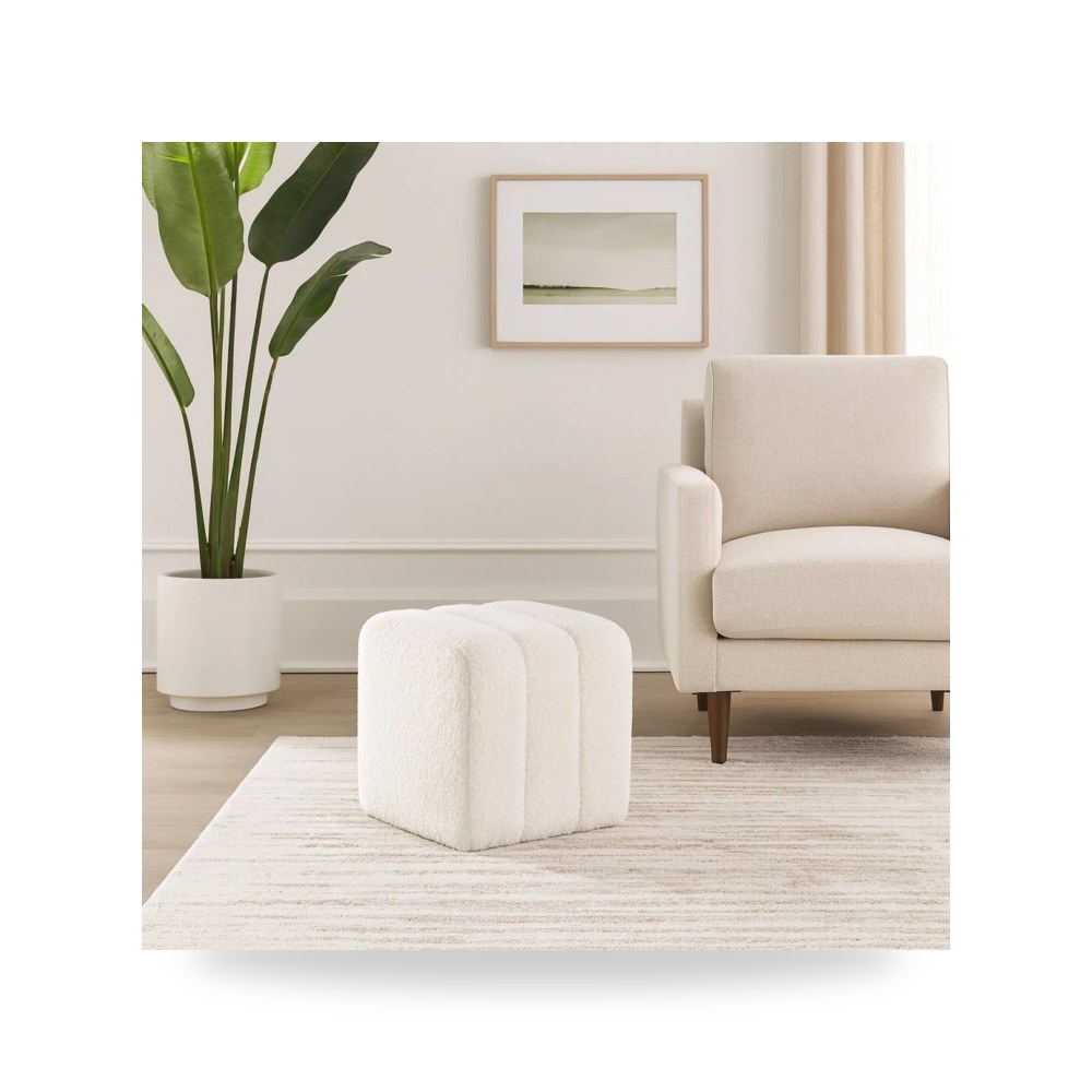 بوف ومسند قدم عثماني - بوف أبيض Square Boucle 16×16 - من Sagebrook Home - طراز 21348-01