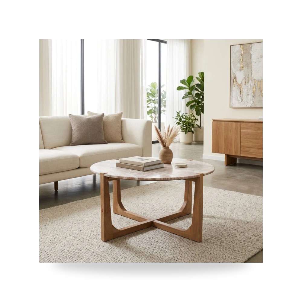 طاولة قهوة بني Marble Tan - brown 36×18 من ساج بروك هوم Sagebrook Home