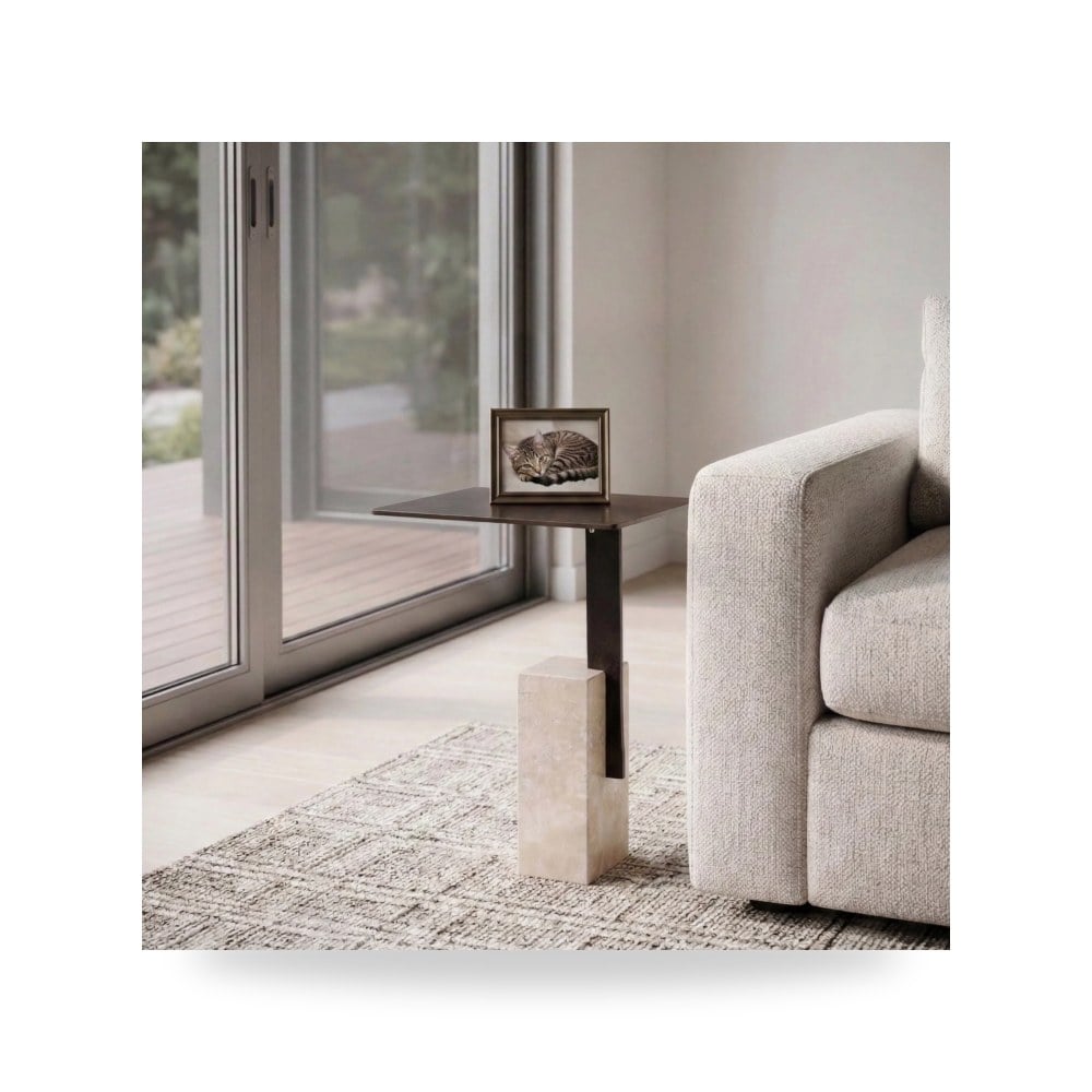 طاولة 22x16" Travertine Block Base Accent , Bronze Sagebrook Home موديل 23032