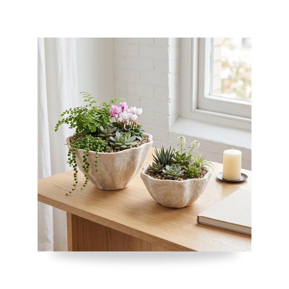 حوض زرع ونباتات ديكوري فاخر - مركن حوض زرع أبيض Sagebrook Home موديل 22584 - مقاس 24.77 cm