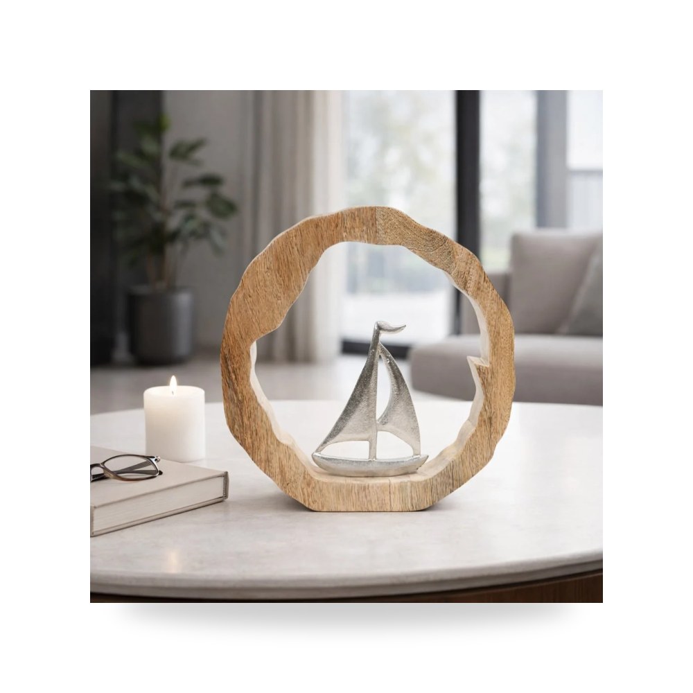 خشب فضي Sailboat Round, Silver - natural 11×11 Sagebrook Home