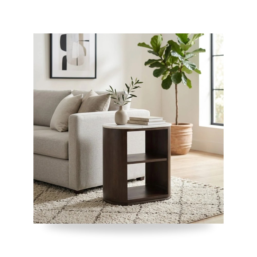 طاولة جانبية أبيض W - White - brown 22×21 من ساج بروك هوم Sagebrook Home موديل 23273
