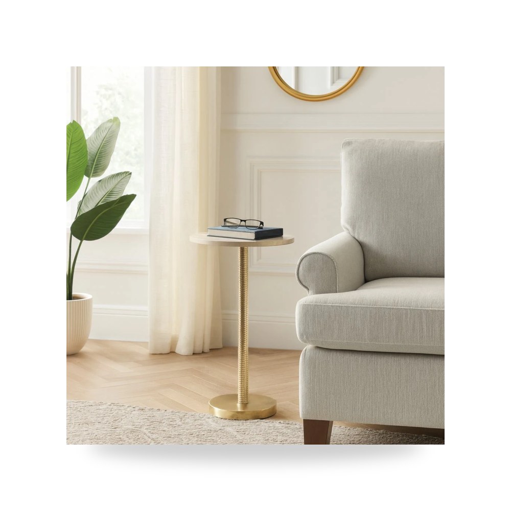 طاولة 24x13" Marble Top Drink , Ivory - ذهبي Sagebrook Home