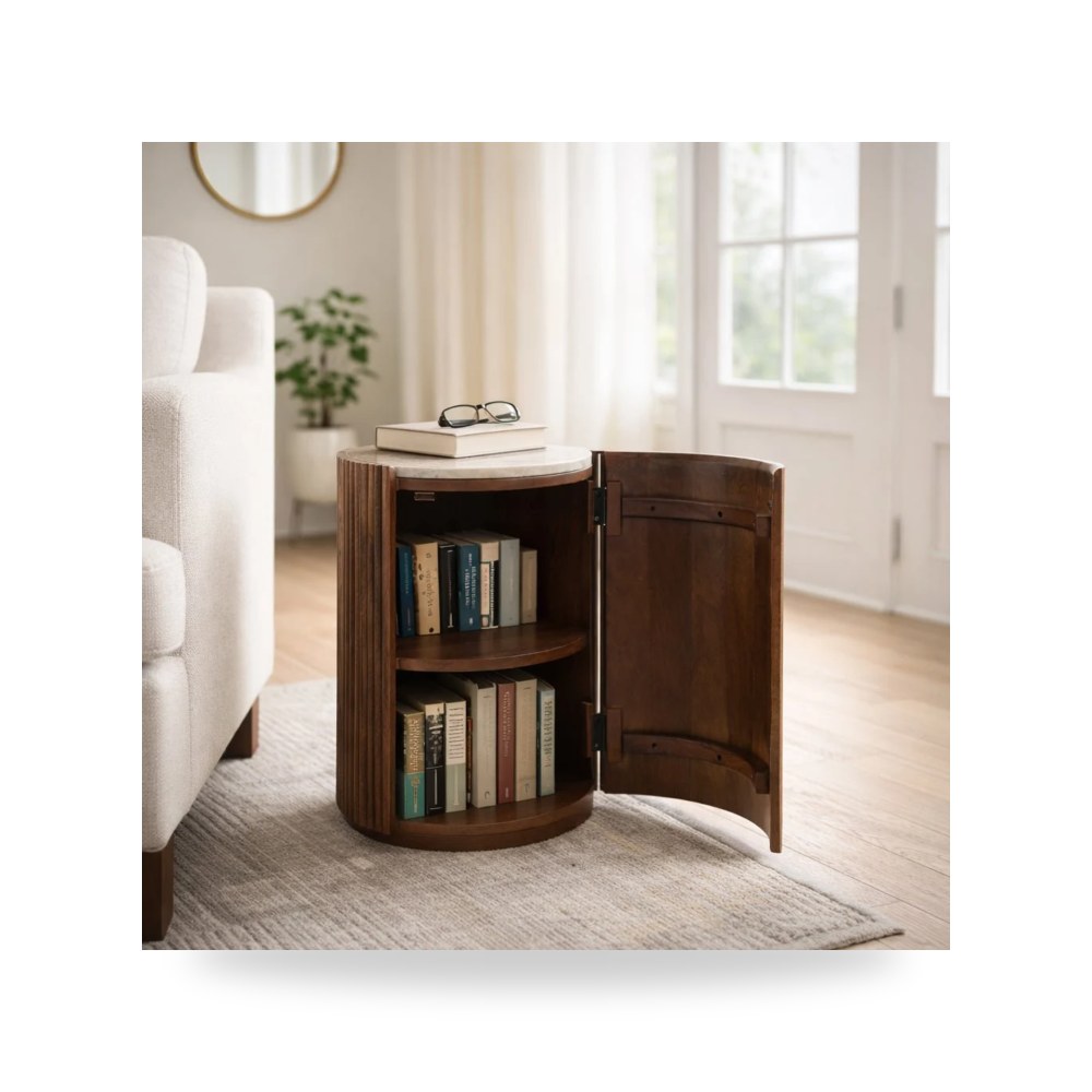 طاولة جانبية بني Storage Marble 20×16 من ساج بروك هوم Sagebrook Home