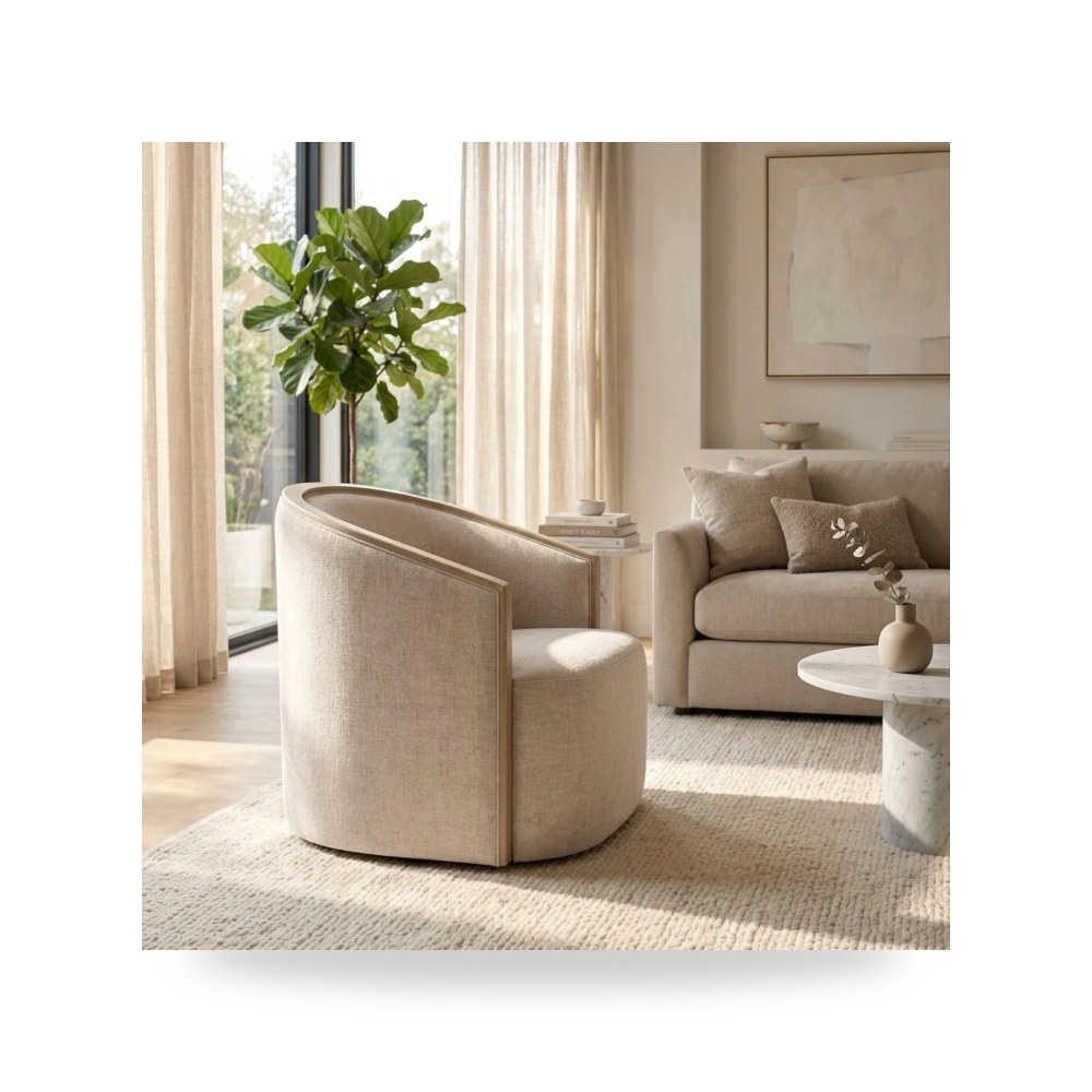 كرسي جلوس بتصميم أنيق - 30 Foster Fabric And Wood Swivel Chair - من Sagebrook Home