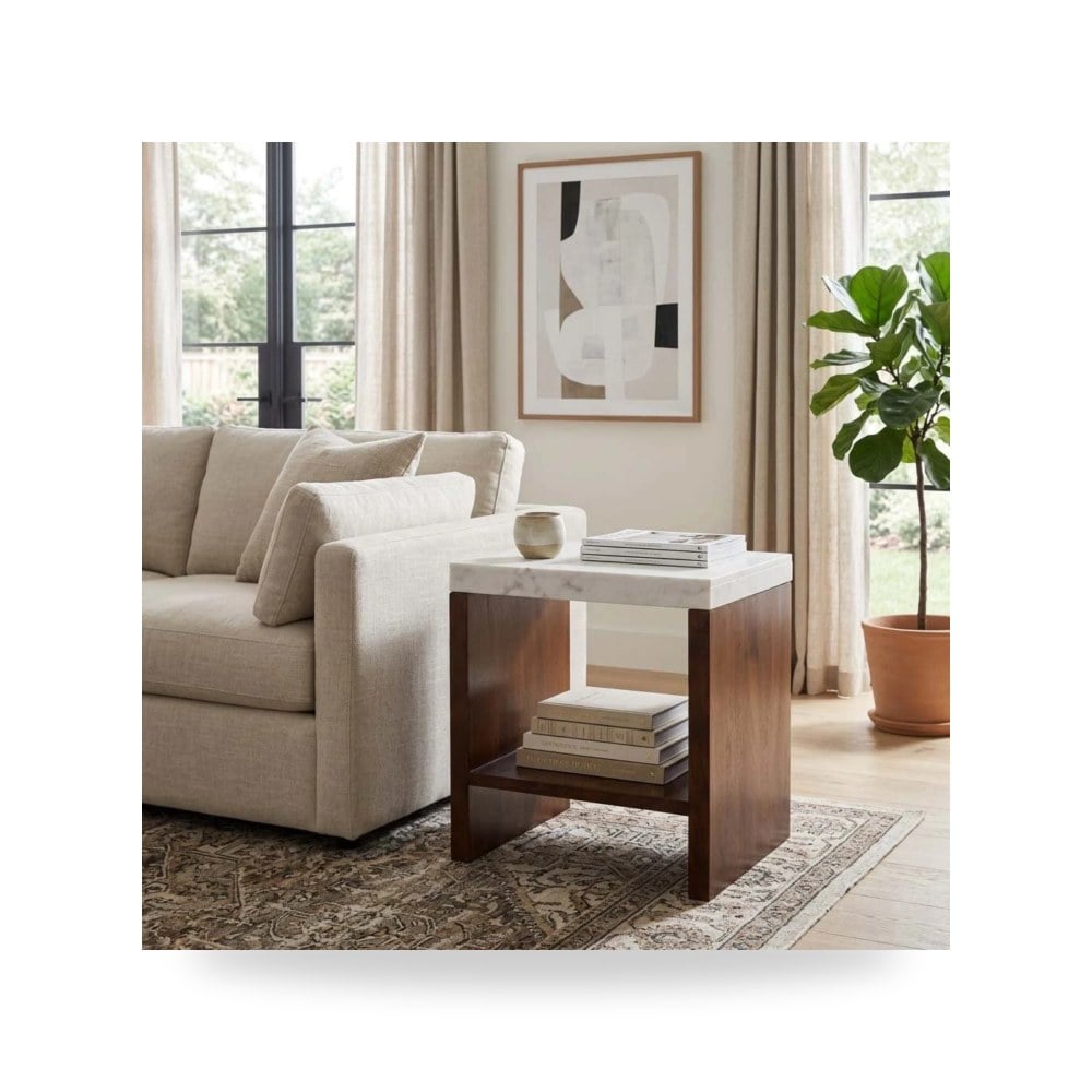 طاولة جانبية أبيض Marble W - White - brown 22×20 من ساج بروك هوم Sagebrook Home