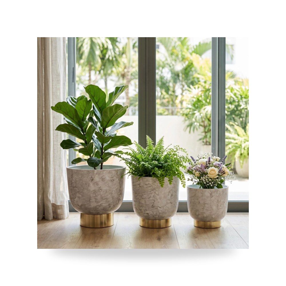 حوض زرع ونباتات ديكوري فاخر - عاجي S - 3 Planters, Ivory - gold - من Sagebrook Home