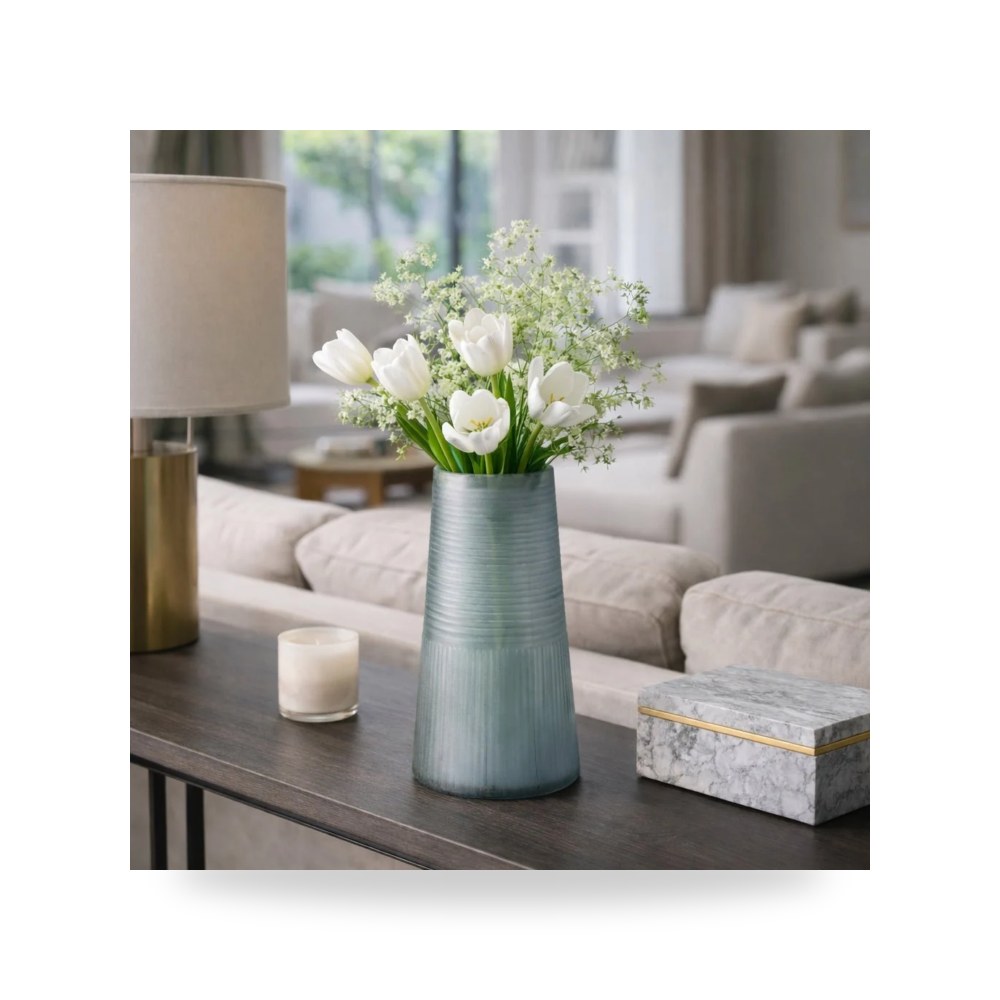 صنبور زجاج أزرق Lines Vase, 12×6 سيجبروك هوم Sagebrook Home