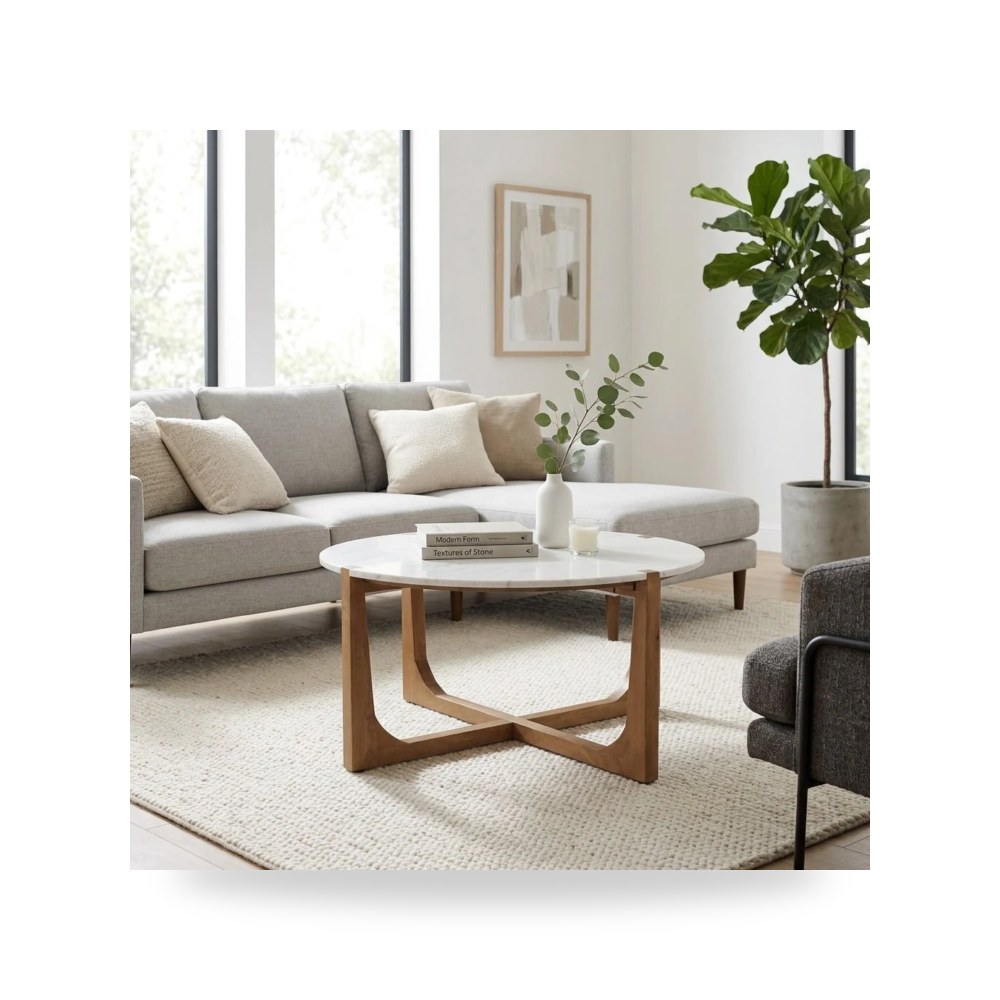 طاولة قهوة أبيض Marble White - brown 36×18 من ساج بروك هوم Sagebrook Home
