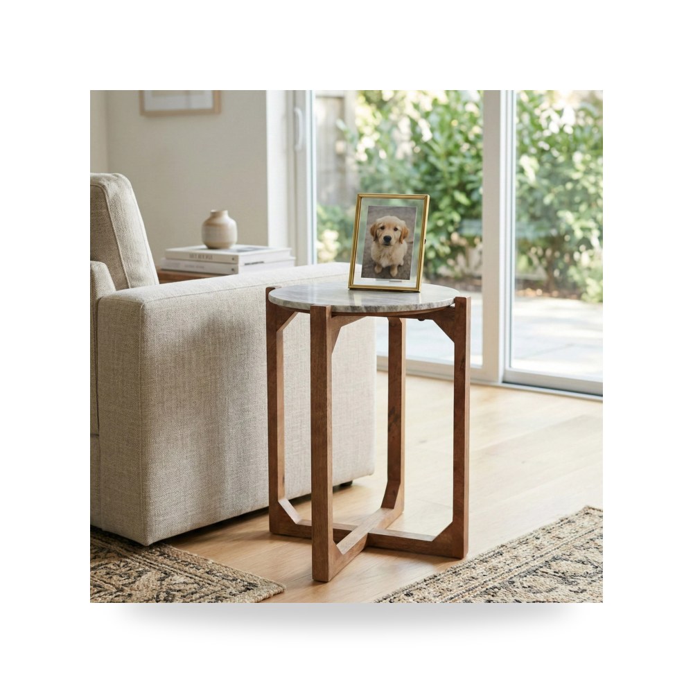 طاولة جانبية خشب Marble Iv - br Kd 22×18 Sagebrook Home