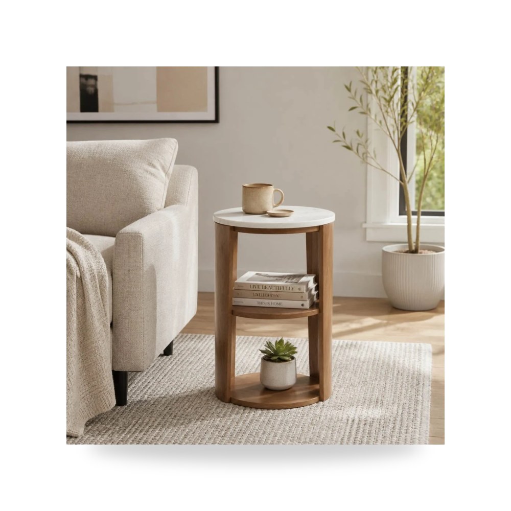 طاولة جانبية أبيض W - White - brown 22×14 من ساج بروك هوم Sagebrook Home