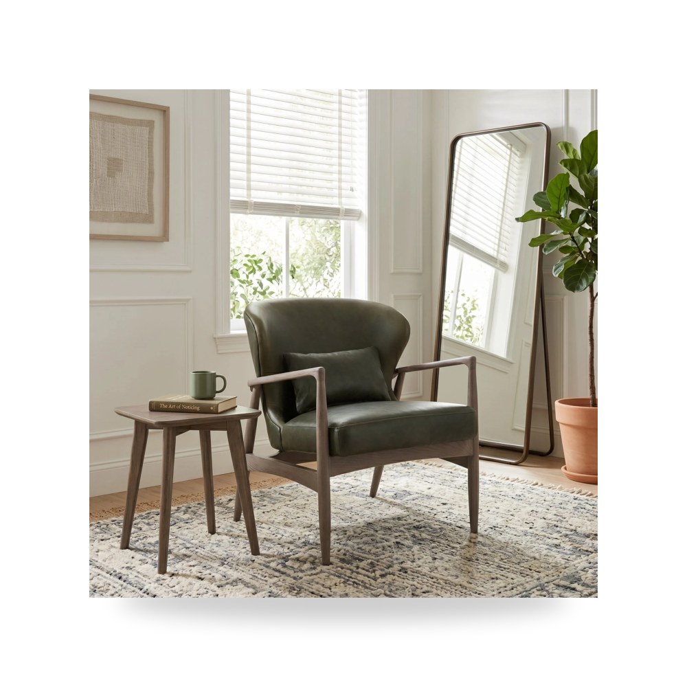 كراسي ومقاعد فاخرة - جلد أخضر Haven Grain معتمد - من Sagebrook Home - طراز EV22004