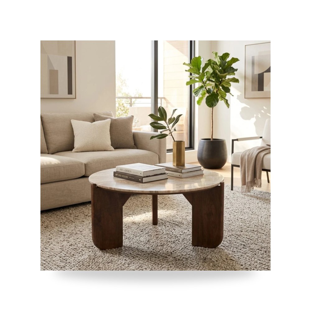 طاولة قهوة خشب بني Marble Beige - brown 36×17 Sagebrook Home موديل 23364
