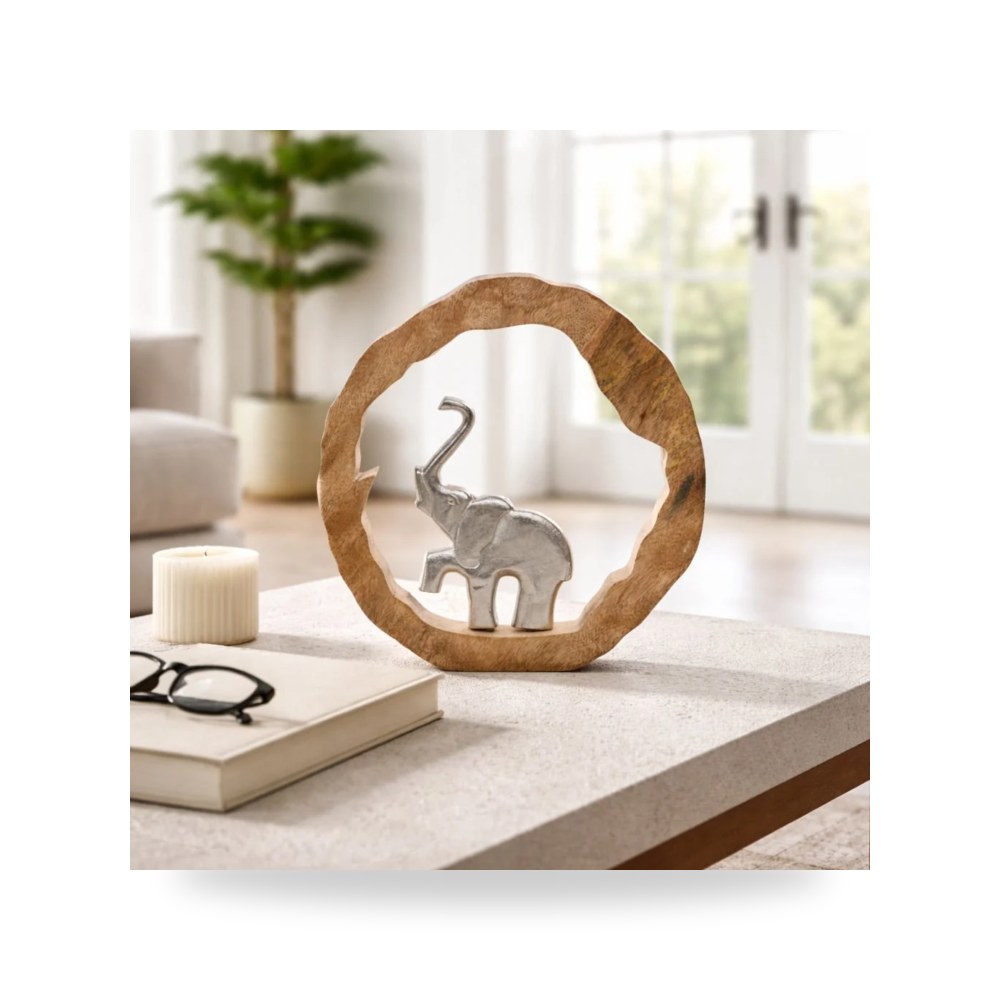 خشب فضي Elephant Round, Silver - natural 11×11 Sagebrook Home