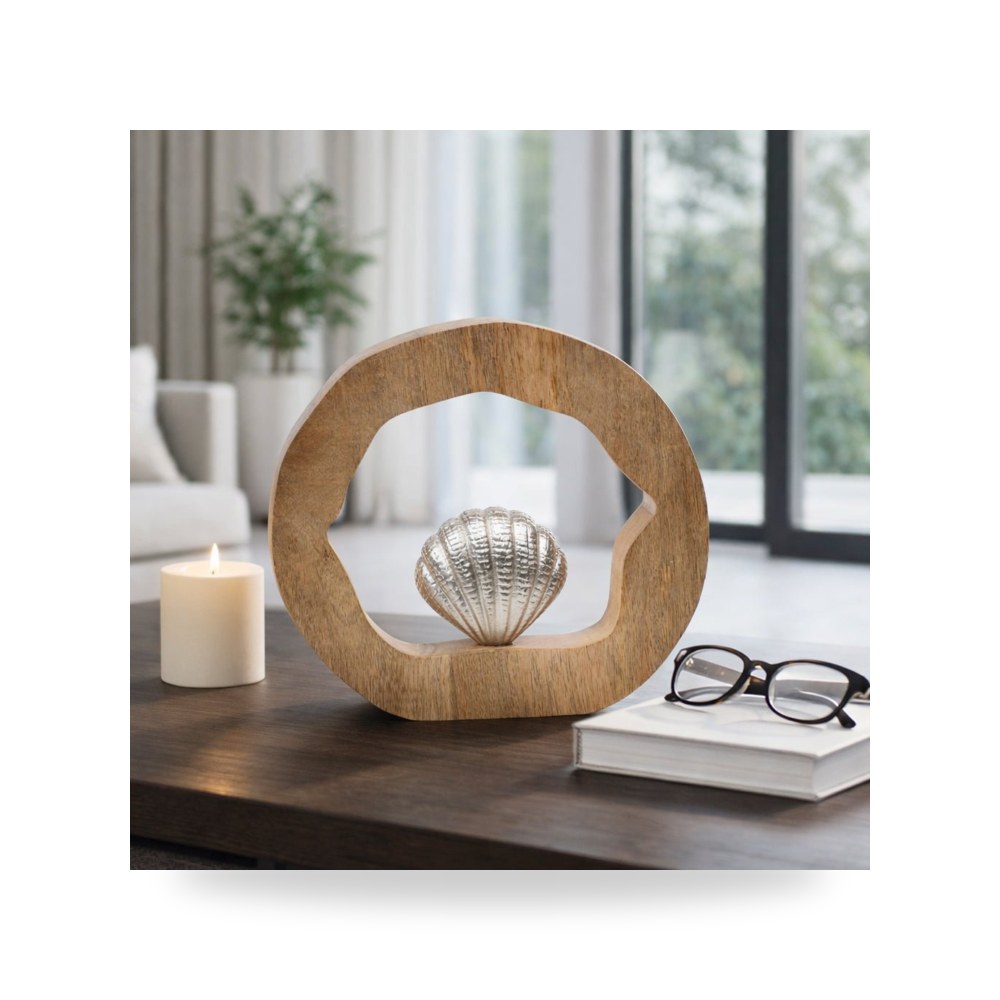 خشب فضي Seashell Round, Silver - natural 10×10 Sagebrook Home
