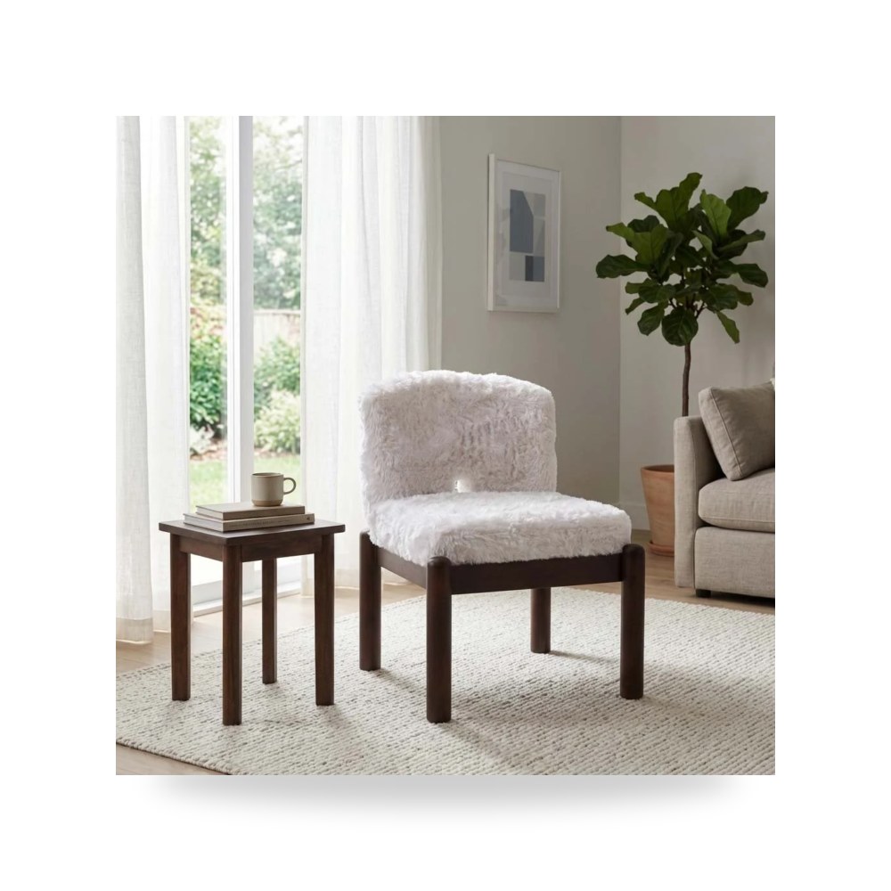 كرسي جلوس بتصميم أنيق - كرسي أبيض Fur Sagebrook 35×29 - من Sagebrook Home - طراز