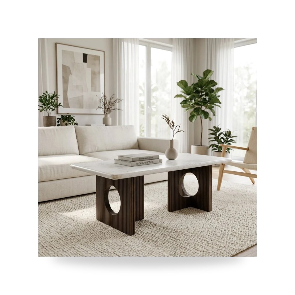 طاولة قهوة أبيض Base White - brown 48×24 من ساج بروك هوم Sagebrook Home موديل 23287