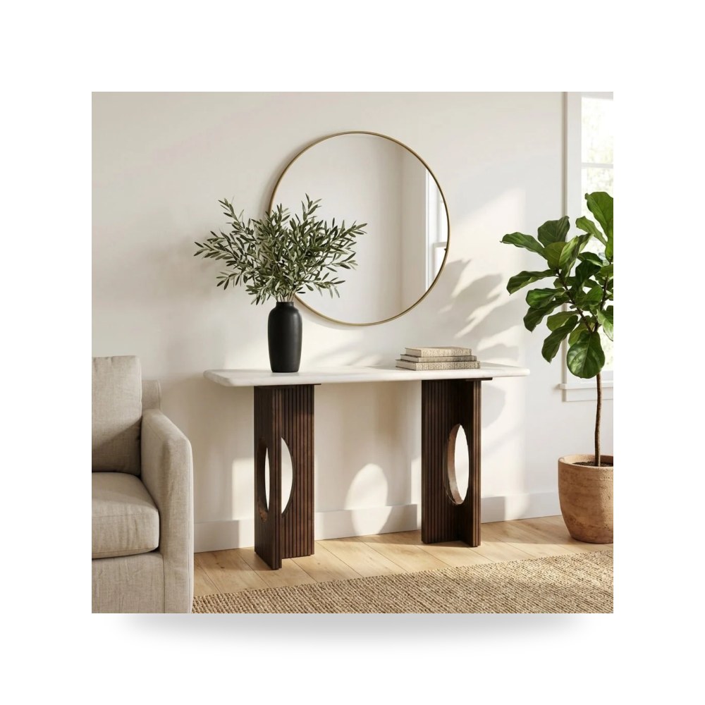 طاولة كونسول أبيض Base White - brown 52×30 من ساج بروك هوم Sagebrook Home