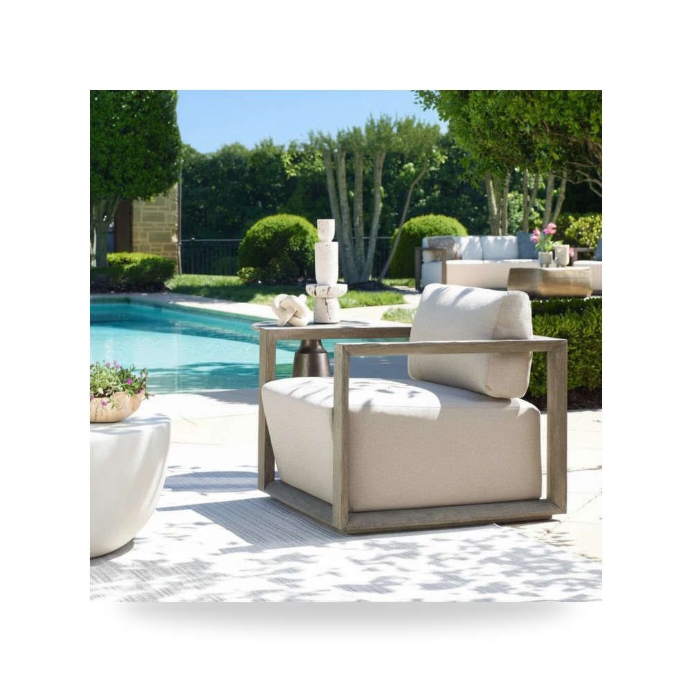 كرسي جلوس بتصميم أنيق - Remsen Outdoor Weathered Gray - Dove Lounge Chair - من Uttermost