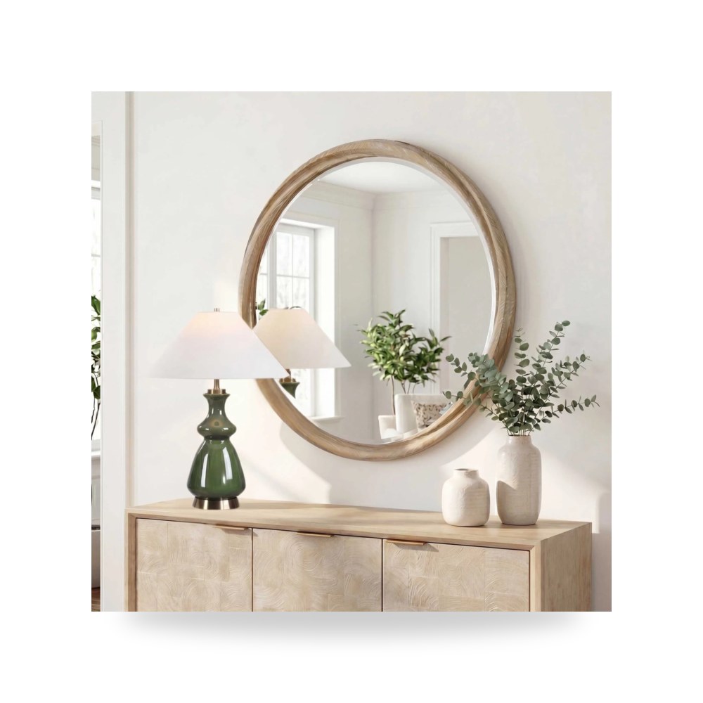 مرآة ديكور Landry Round Light Wood Uttermost