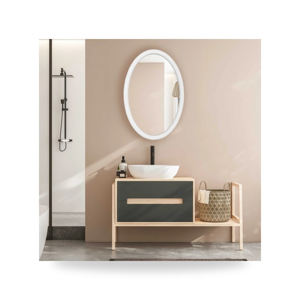 سرير نوم فاخر - Bali White Ribbed Oval Mirror - من Uttermost - طراز 08301-UTT