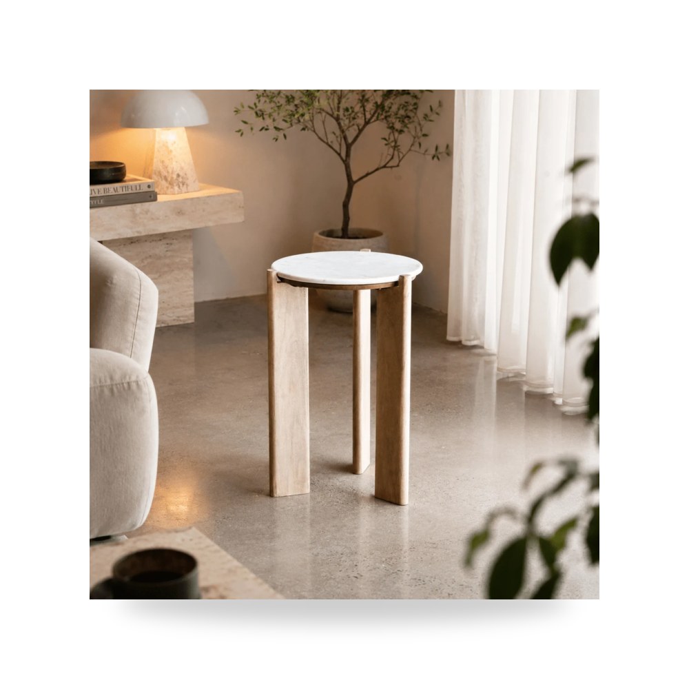 طاولة جانبية خشب أبيض ELEN Acacia Marble