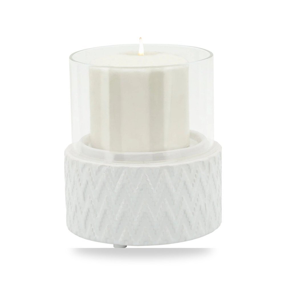 سيراميك أبيض PILLAR HOLDER, CHEVRON سيجبروك هوم Sagebrook Home