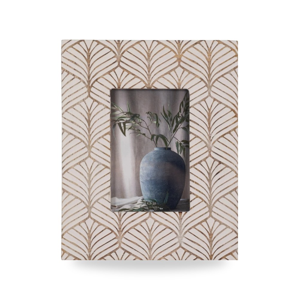 إطار برواز صورة WOOD, 4X6 ART DECO , NATURAL - أبيض Sagebrook Home