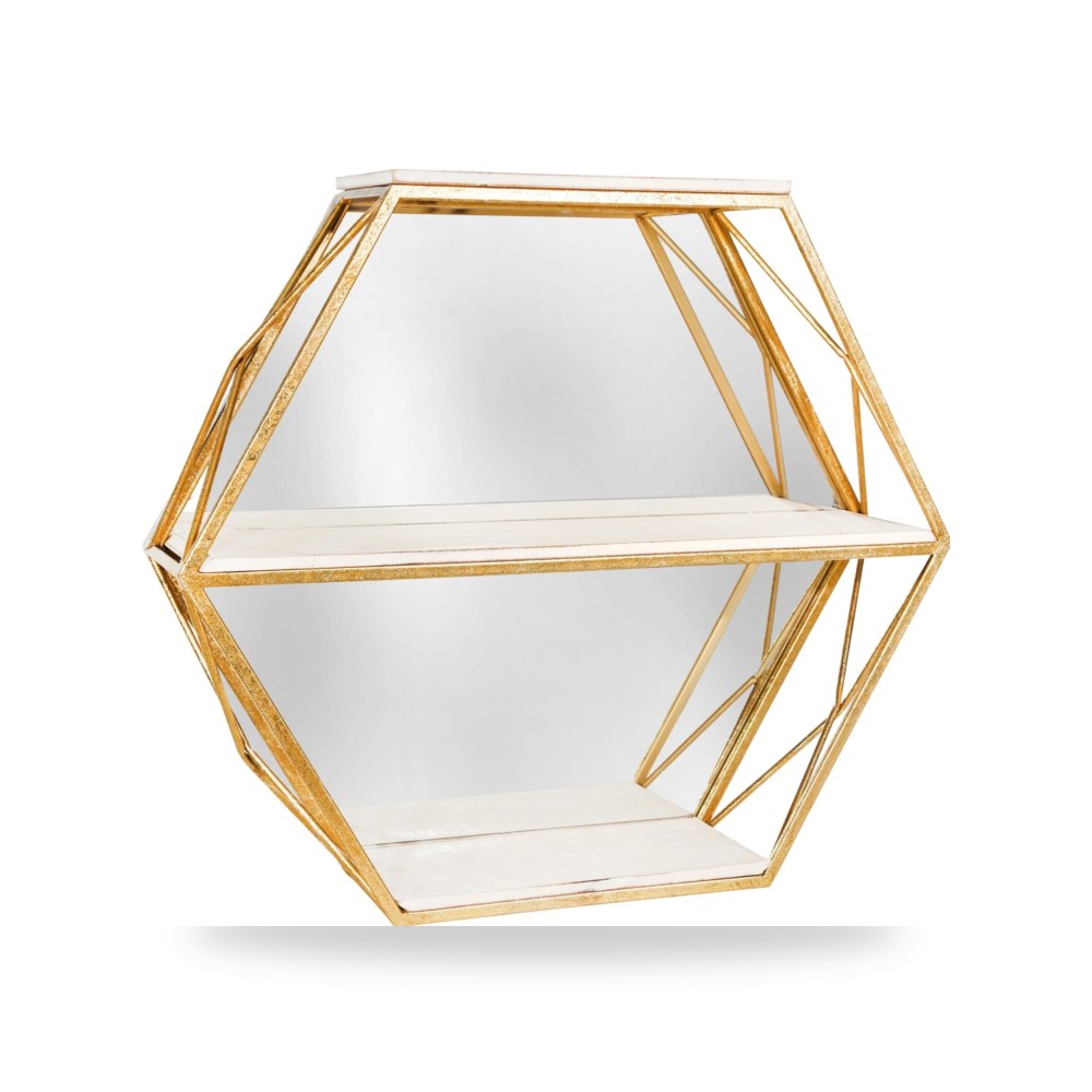مرآة ديكور METAL - WOOD 3 TIER HEXAGON WALL SHELF W - , Sagebrook Home
