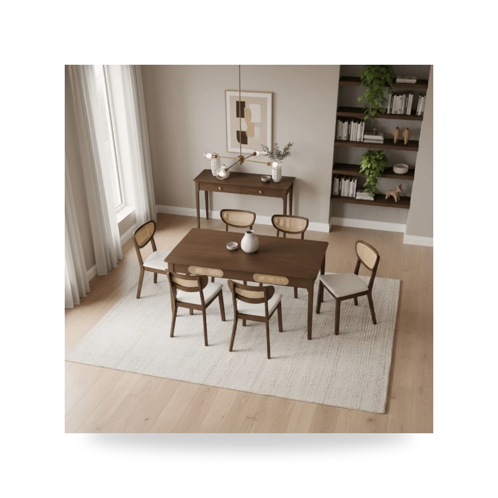 طقم طاولة طعام خشب 6 كراسي موديل AA-DT-1366-W-6 Otath
