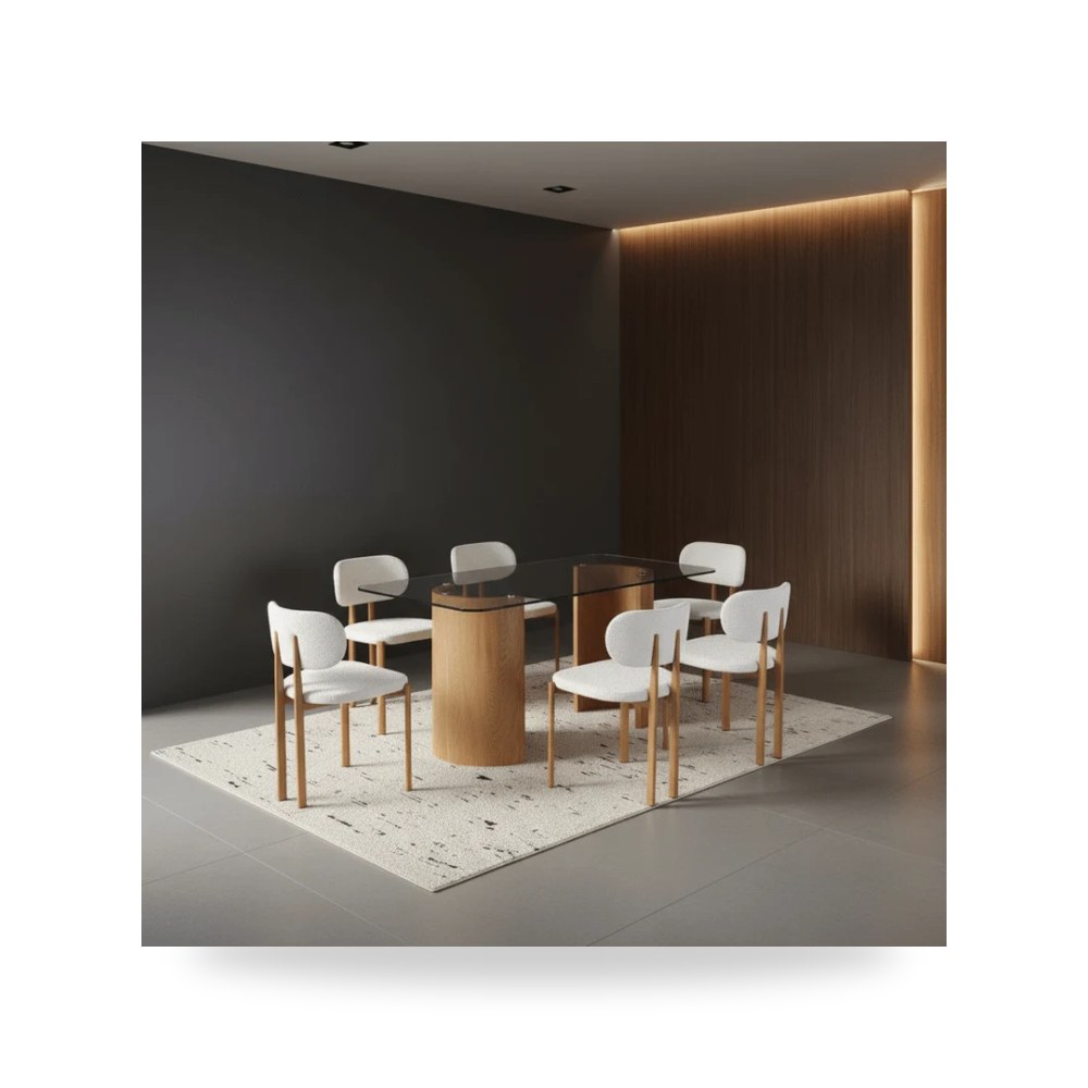 طقم طاولة طعام خشب 6 كراسي موديل AA-DT-25C08W-6 Otath