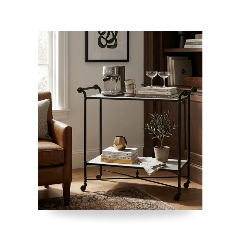 طاولة Henzler 106 W x 95 H x 45 D Bar Cart with Marble Top أسود أترموست Uttermost