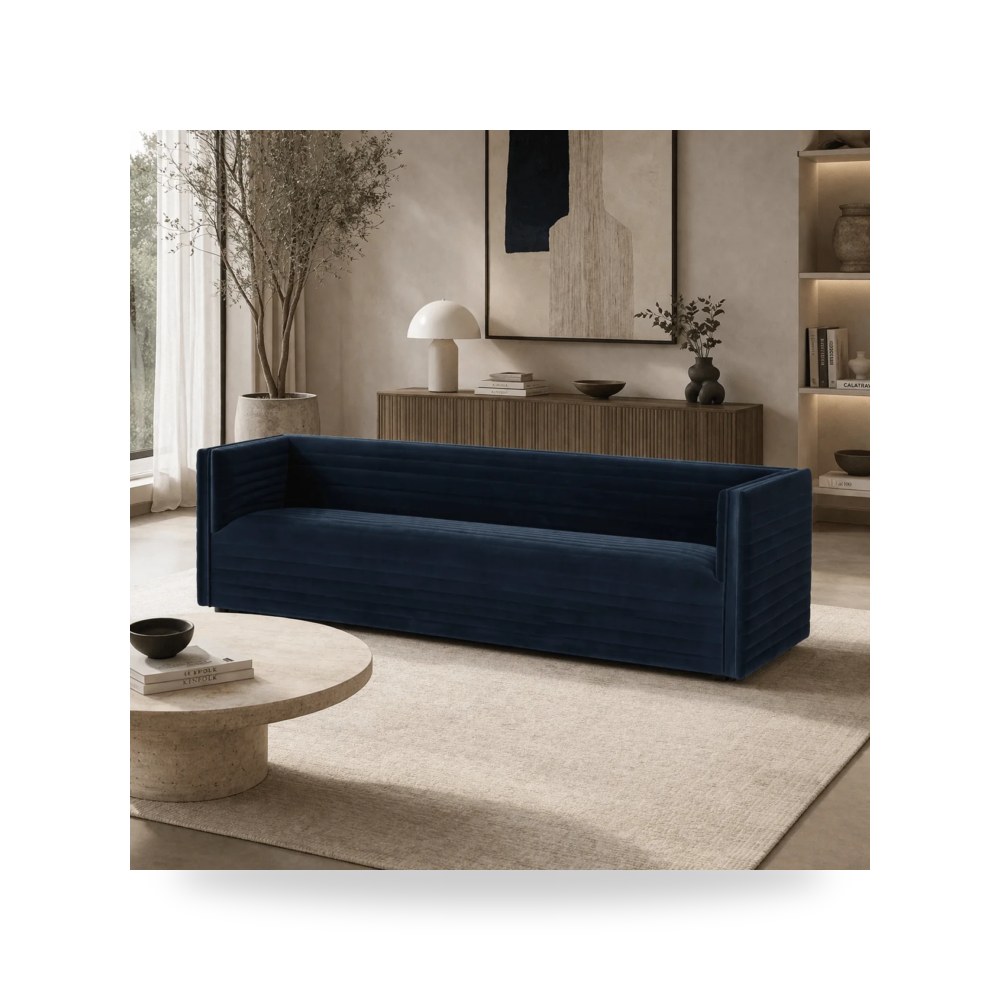 كراسي ومقاعد فاخرة - أريكة قطيفة أزرق Padma - طراز R1572-000238V