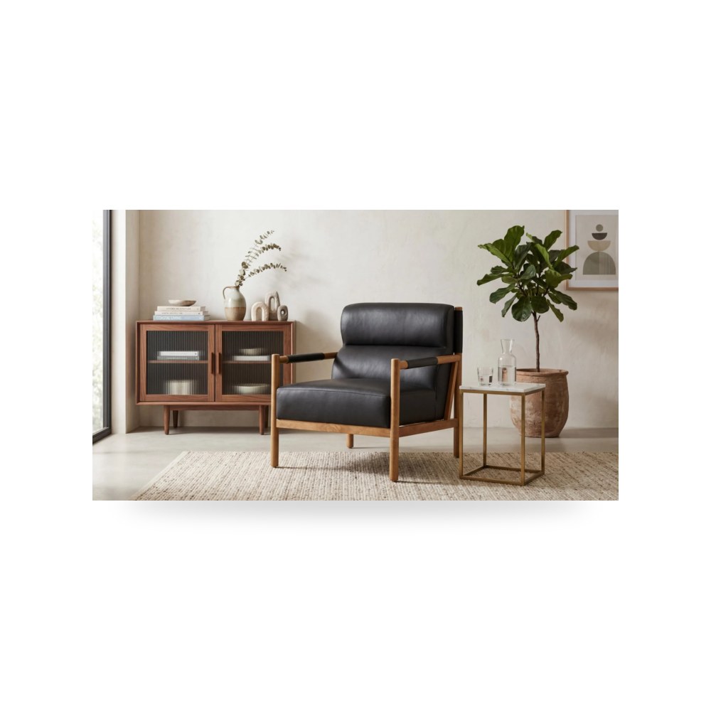 كرسي جلوس بتصميم أنيق - كرسي جلد أسود Cove - طراز R2049-A000322