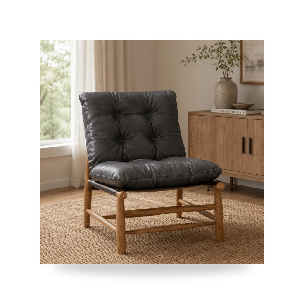 كرسي جلوس بتصميم أنيق - كرسي جلد أسود Luna - طراز R2049-A000222