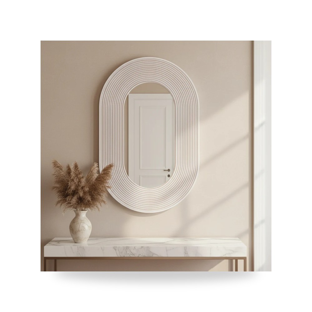 سرير نوم فاخر - 36 RIBBED OVAL MIRROR, WHITE ANTIQUE - من Sagebrook Home - طراز 18329-01